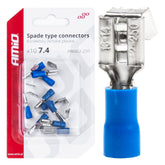 Kék, szigetelt lapos saru 7,4/6,3 mm-es kivitelben, 10 db-os készletben.