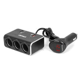 3-as szivargyújtó elosztó USB QC 3.0-val és digitális kijelzővel