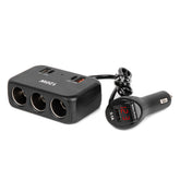 3 az 1-ben szivargyújtó elosztó USB-portokkal és digitális kijelzővel