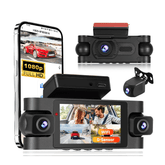 4-linse 2K Dash Cam med Touchskærm og 360° Overvågning med flere kameraer og smartphone tilslutning.