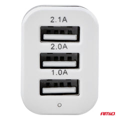 Háromkimenetes fehér USB autós töltő