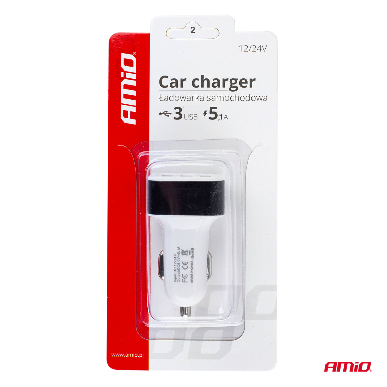 Fehér USB töltő az autó 12/24 V-os csatlakozójához