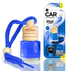 Aroma Wood New Car autós illatosító fa kupakkal és üvegpalackkal