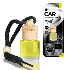 Aroma Wood Black autóillatosító üvegpalackkal és fa kupakkal