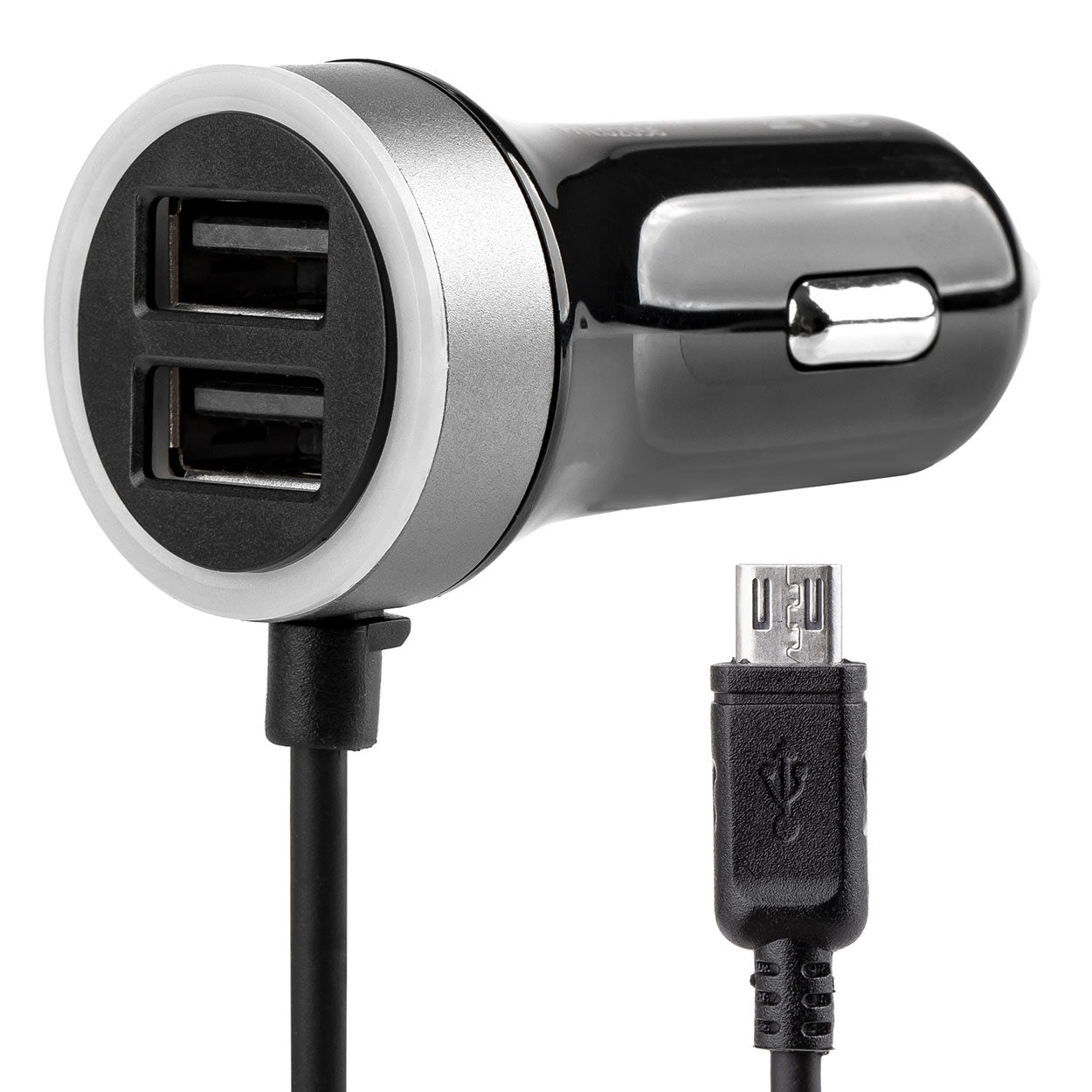 Autós USB-töltő microUSB-vel és két USB-porttal