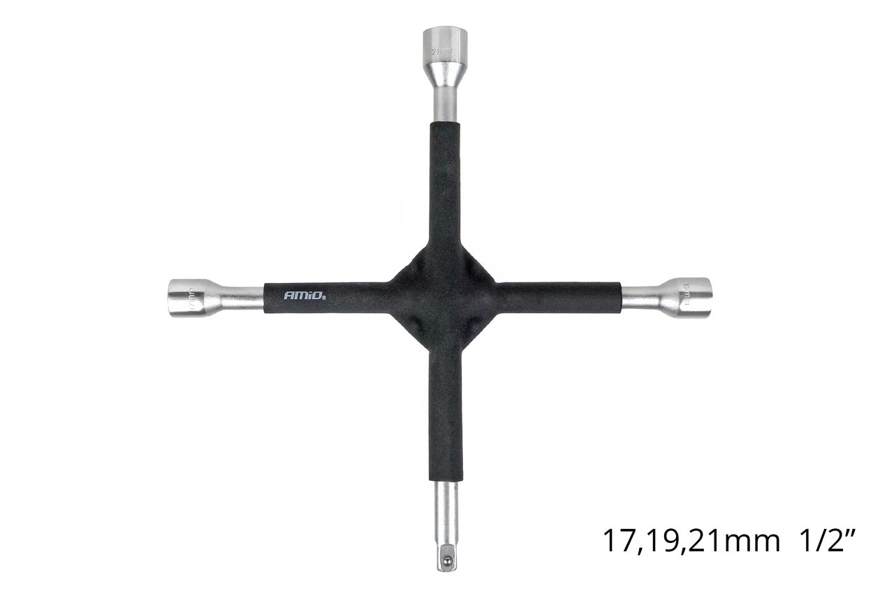 Gumibevonatú kerékkulcs 17, 19, 21 mm-es és 1/2 colos méretekkel