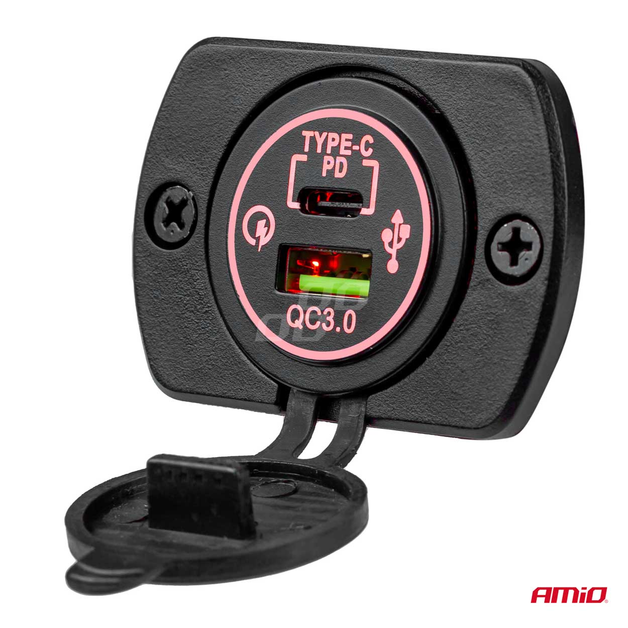 Detalje af USB-oplader med to USB-porte og voltmeter
