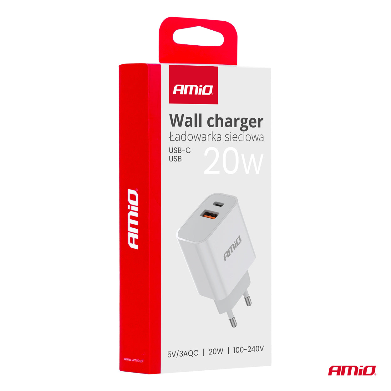 Hvid USB-vægoplader med kompakt design