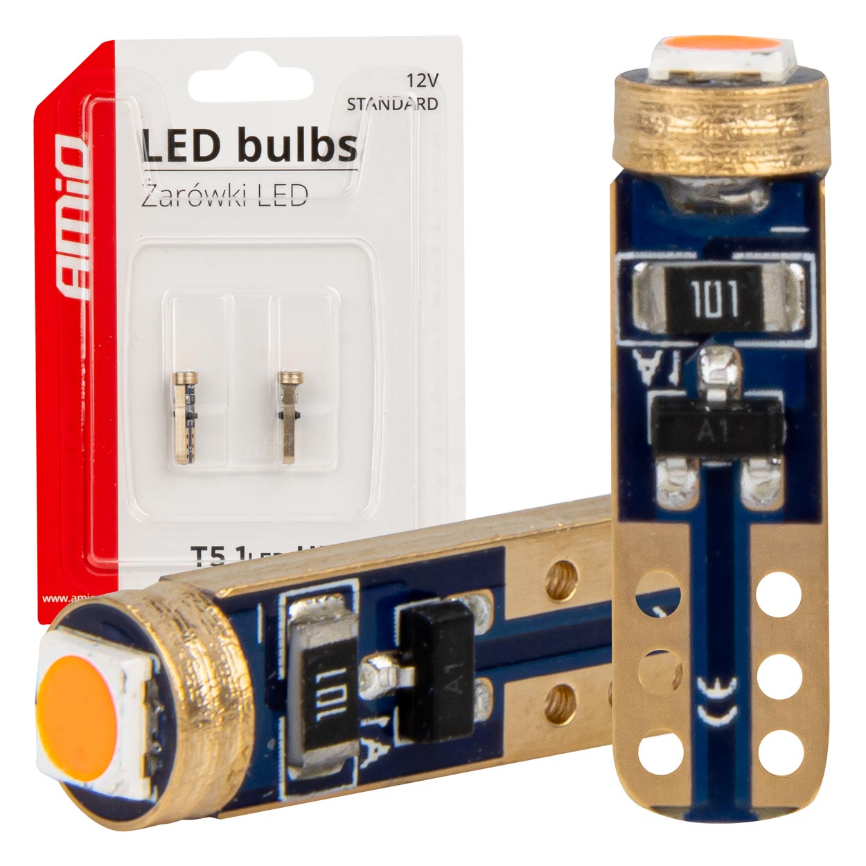 Rød T5 W1W LED-pære til 12V