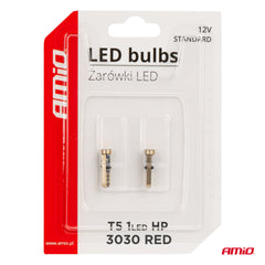 Rød 12V LED-pære T5 W1W
