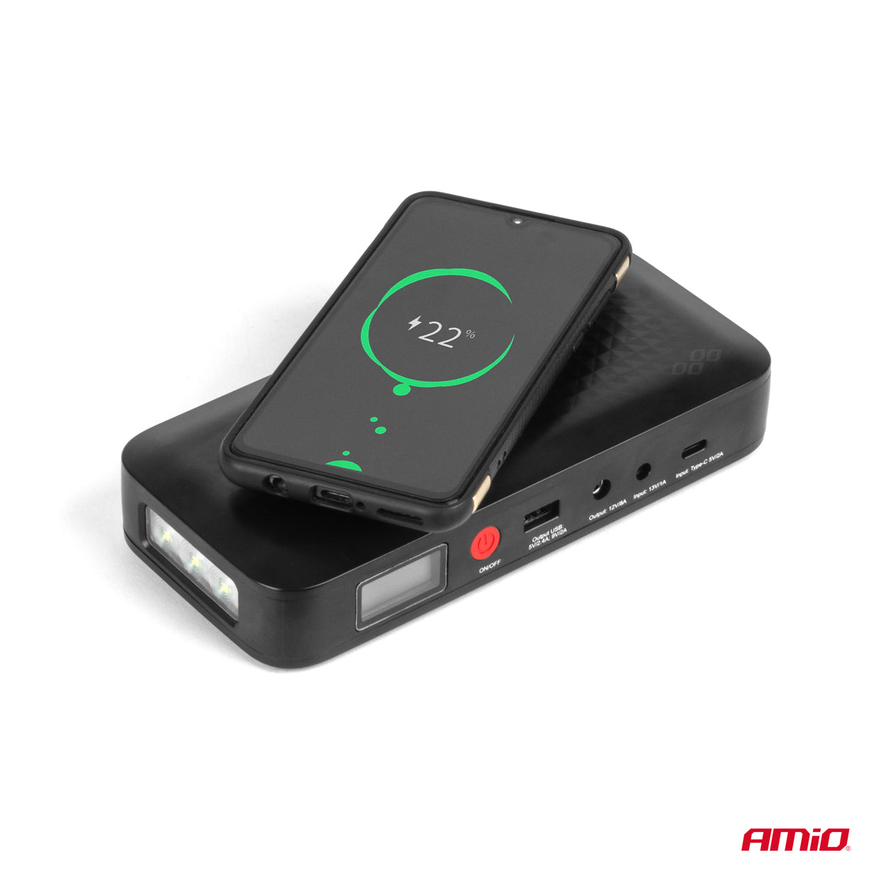 Jump starter med 12 V-cigartænderstik