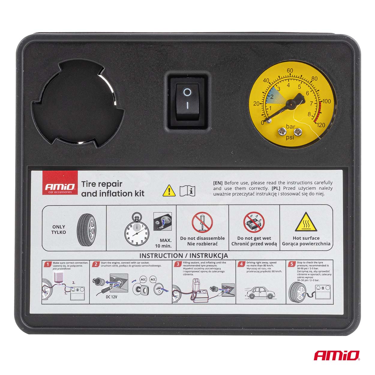 12 V-os gumiabroncs-javító készlet 120 PSI maximális nyomással