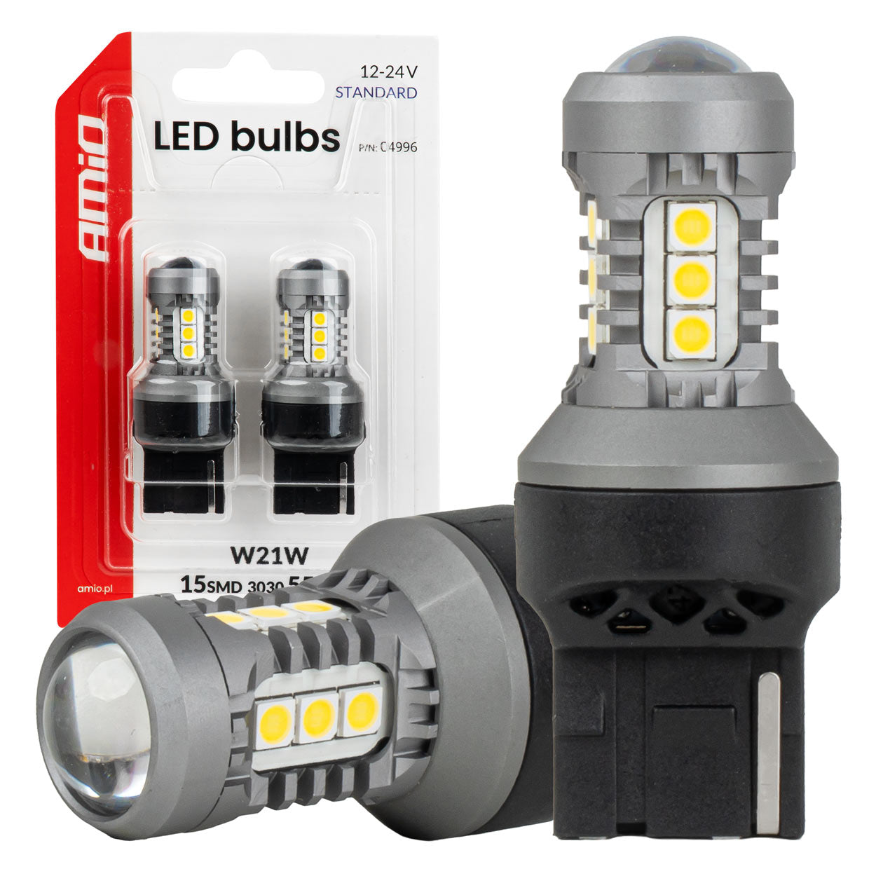 7440 W21W LED izzó 15 db SMD 3030 LED-del, erős fehér fénnyel