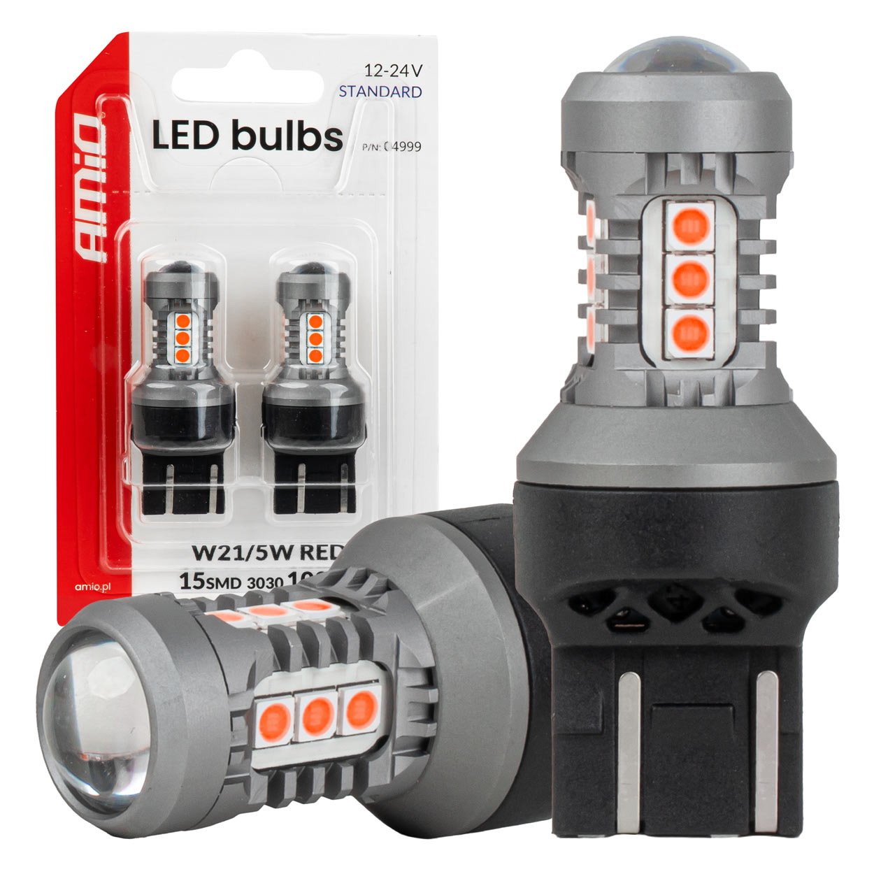 Piros 7443 W21/5W LED izzó 15 db SMD LED-del