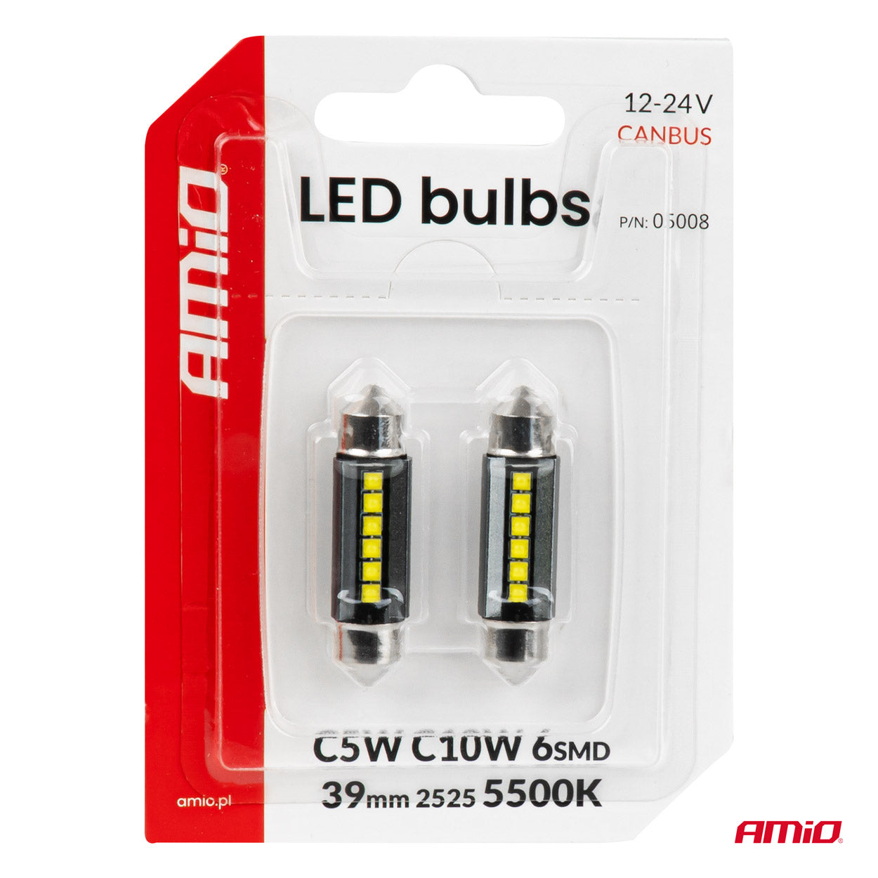 Fehér, 39 mm-es CANBUS LED izzó járművekhez