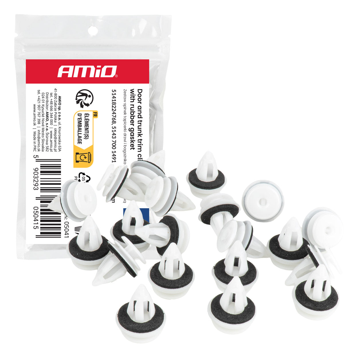 Ajtó- és csomagtérklipszek gumitömítéssel, 20 mm