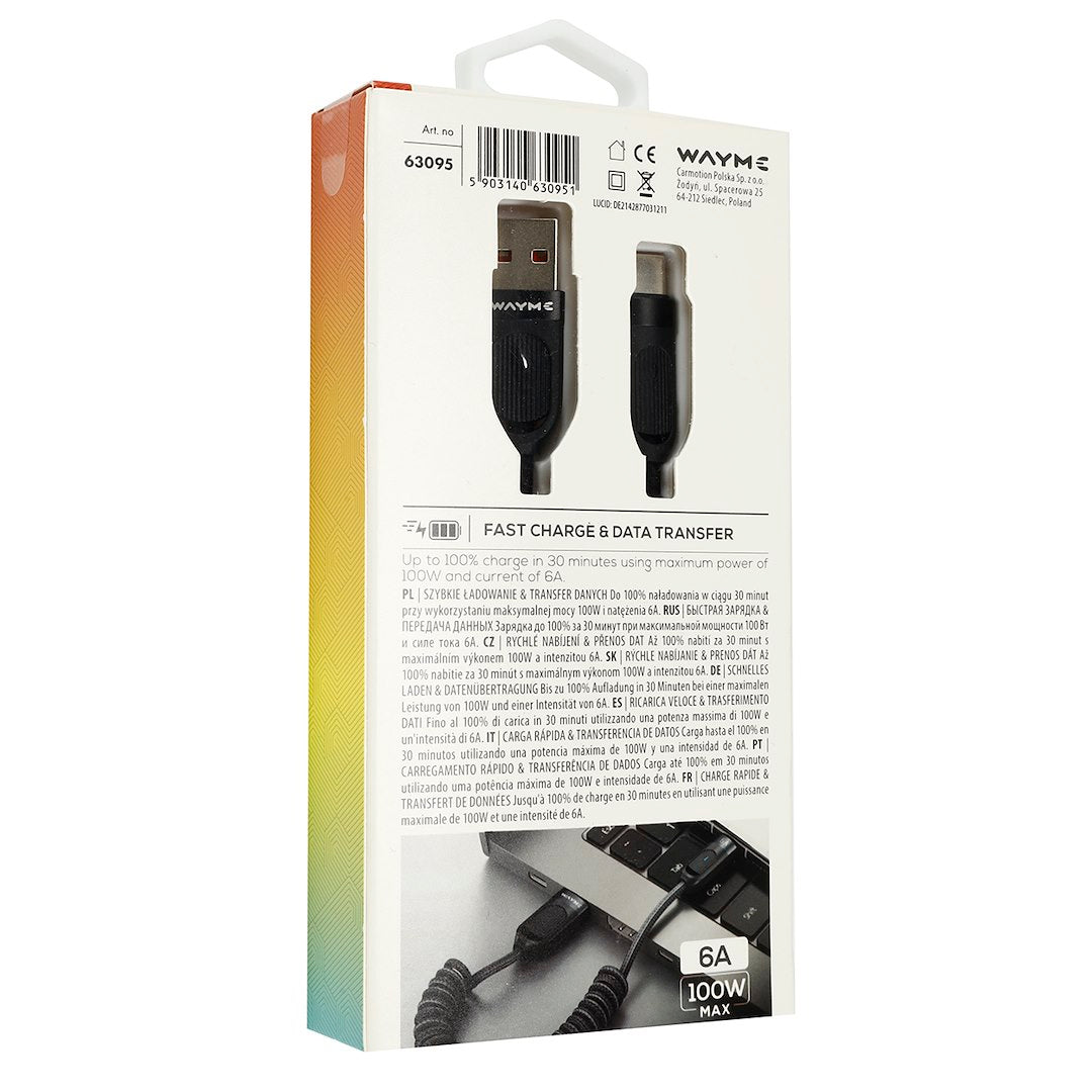 Fonott USB-C töltő- és szinkronkábel, akár 100 W teljesítménnyel