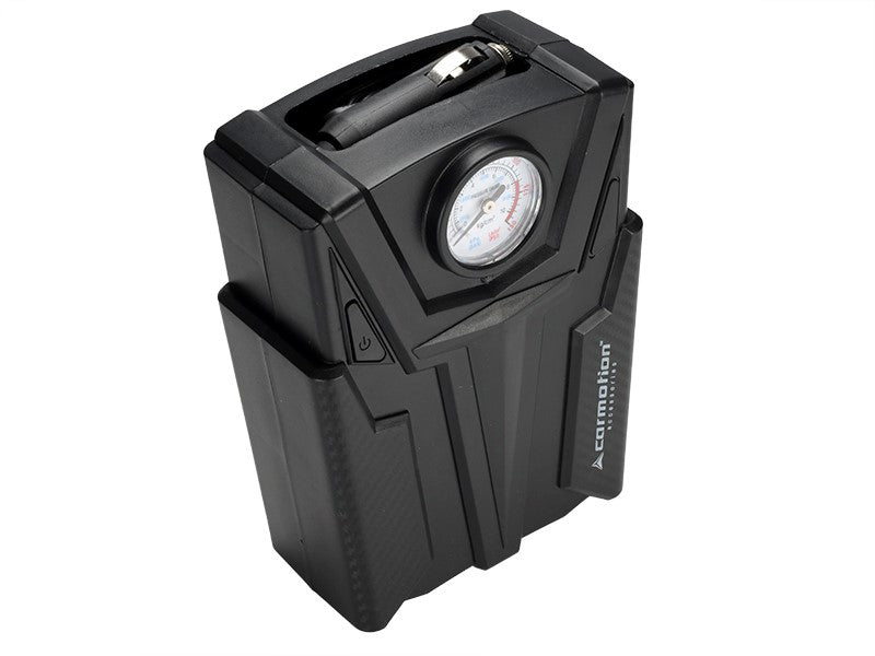 CARMOTION 12V-os levegőkompresszor analóg nyomásmérővel és adapterekkel