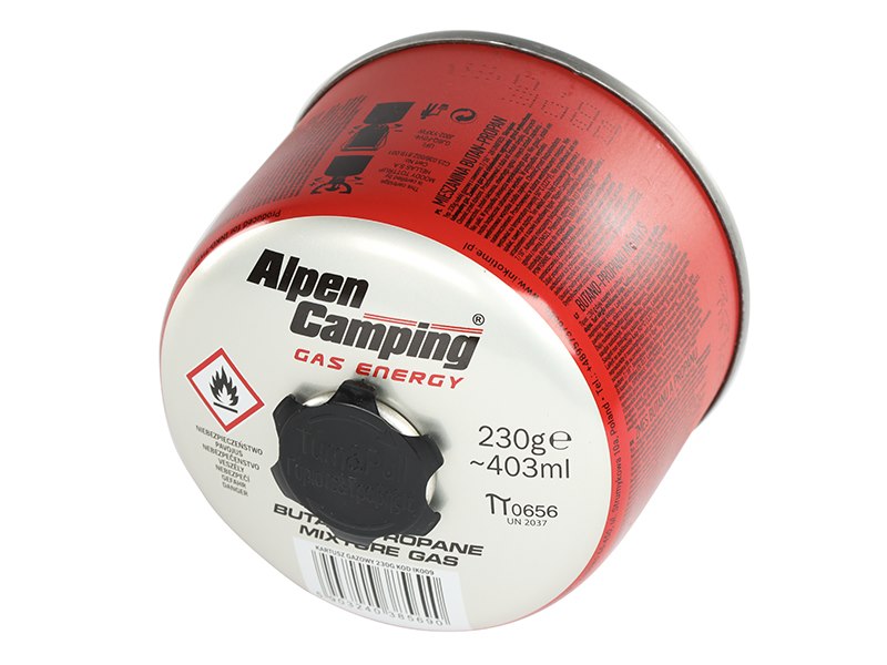 Egyszerű kempingfőző 230 g-os gázpatronhoz