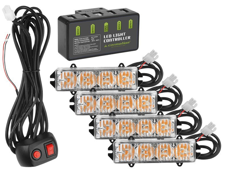 CARMOTION figyelmeztető lámpa készlet 12V 16W, 4 db-bal és távirányítóval