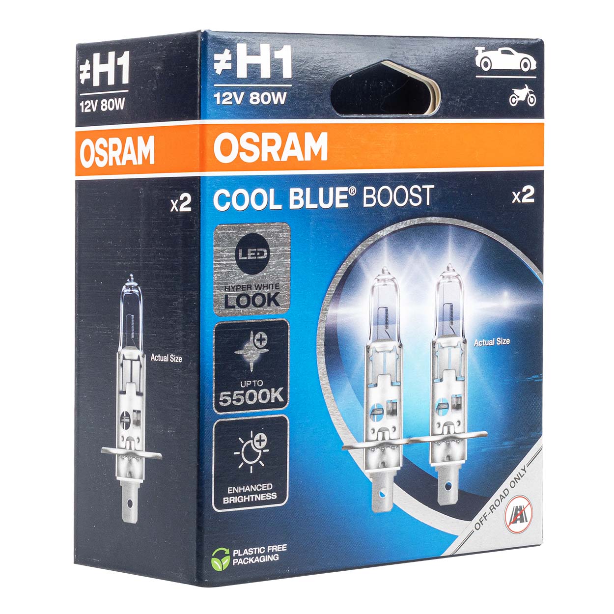 Osram H1 halogén izzók 12V 55W P14,5s Cool Blue Boost 5500K, 2 db