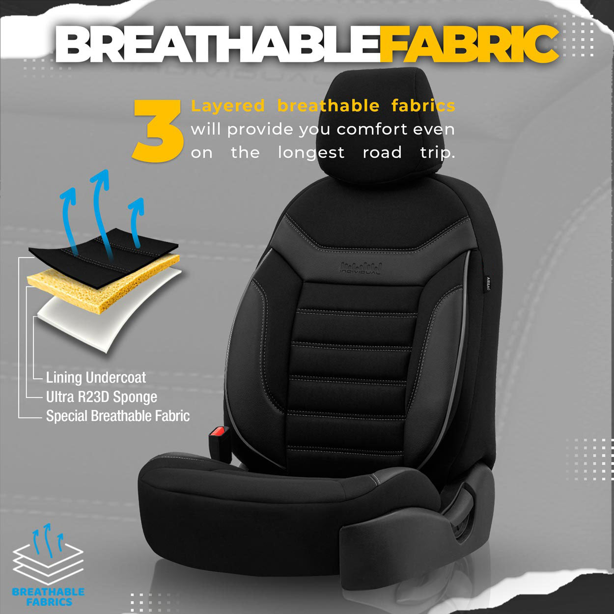 AIRBAG-varrással készült autóülés-huzat, Individual Design 202