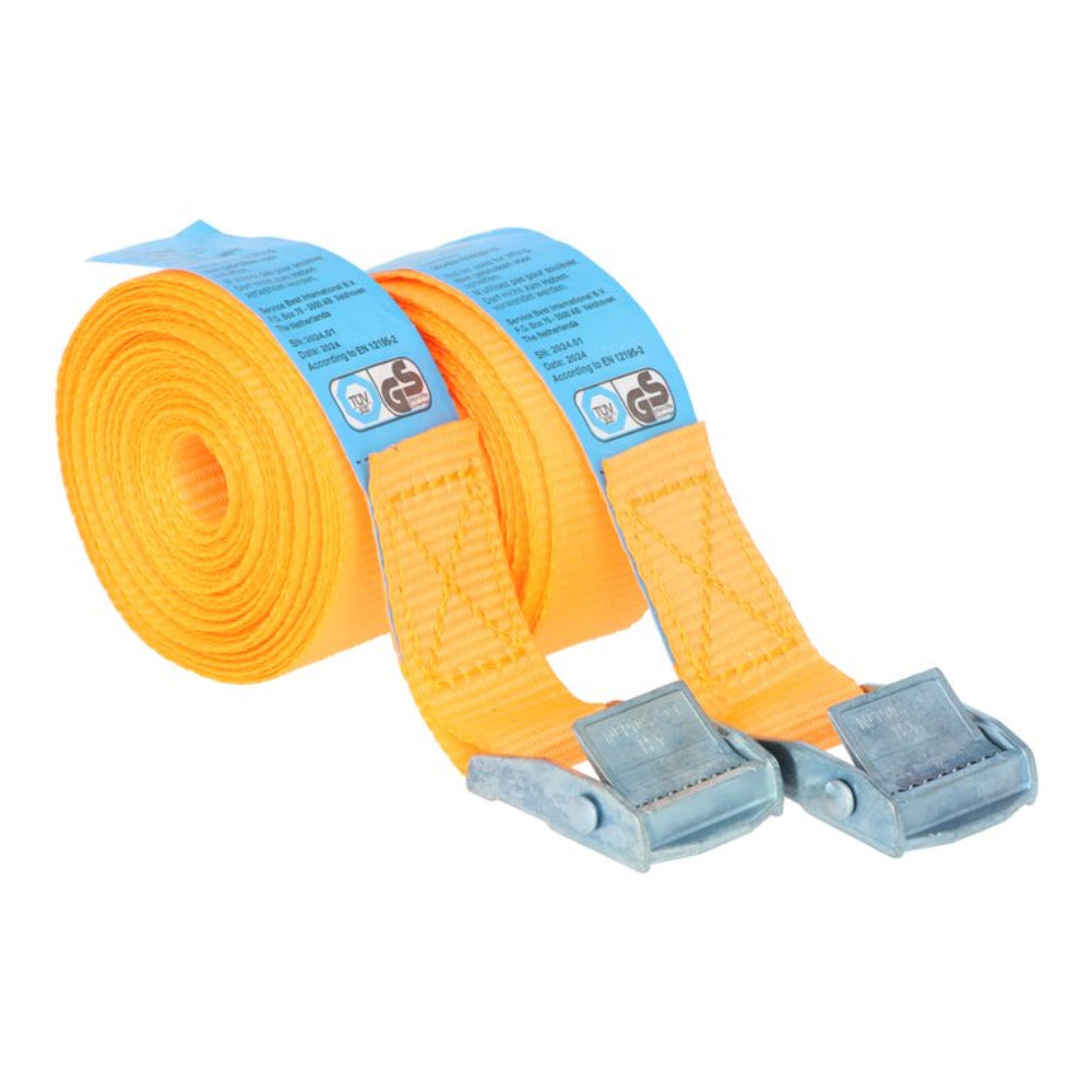 Carpoint-surringsstropper 2 x 4,5 meter, to orange straps with metal buckles for securing loads.