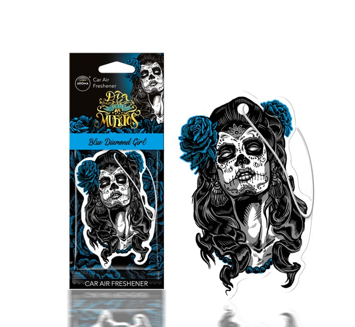 Többszínű Dia de los Muertos Blue Diamond Girl autóillatosító cellulózból
