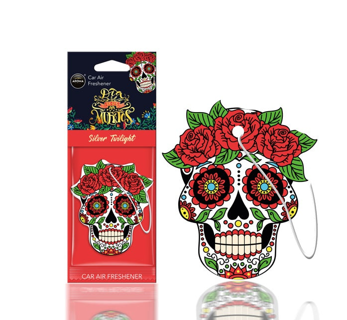 Luftfrisker til bil med Dia de los Muertos Silver Tatoo-design