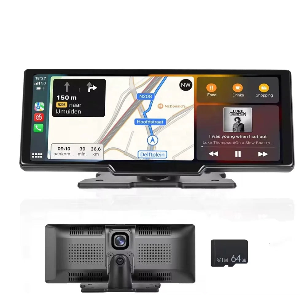 9,3" Apple CarPlay kijelző beépített menetrögzítő kamerával és 64 GB-os SD-kártyával 