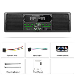 1 DIN autórádió beépített hangszóróval, Bluetooth-tal, FM/AM rádióval és MP3-lejátszóval 