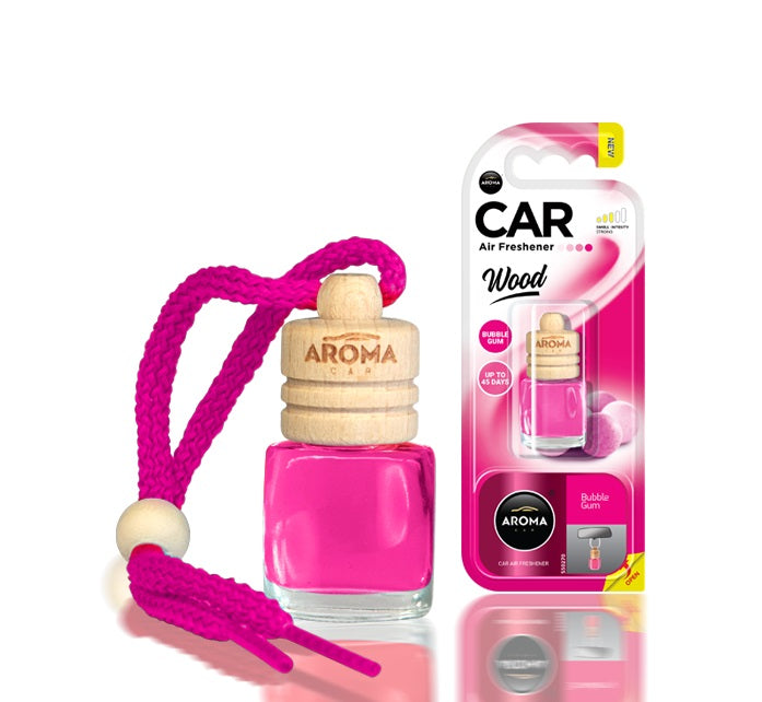 Aroma Wood Bubble Gum autóillatosító üvegpalackkal és fadugóval