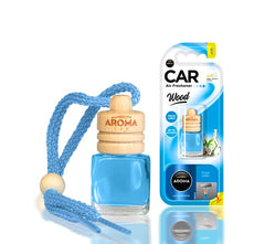 Aroma Car Wood Fresh Linen autóillatosító üvegpalackkal és fa kupakkal